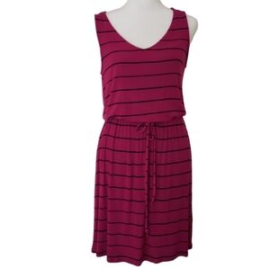 Love Fire Fuchsia & Black Striped Sleeves Dress Midi